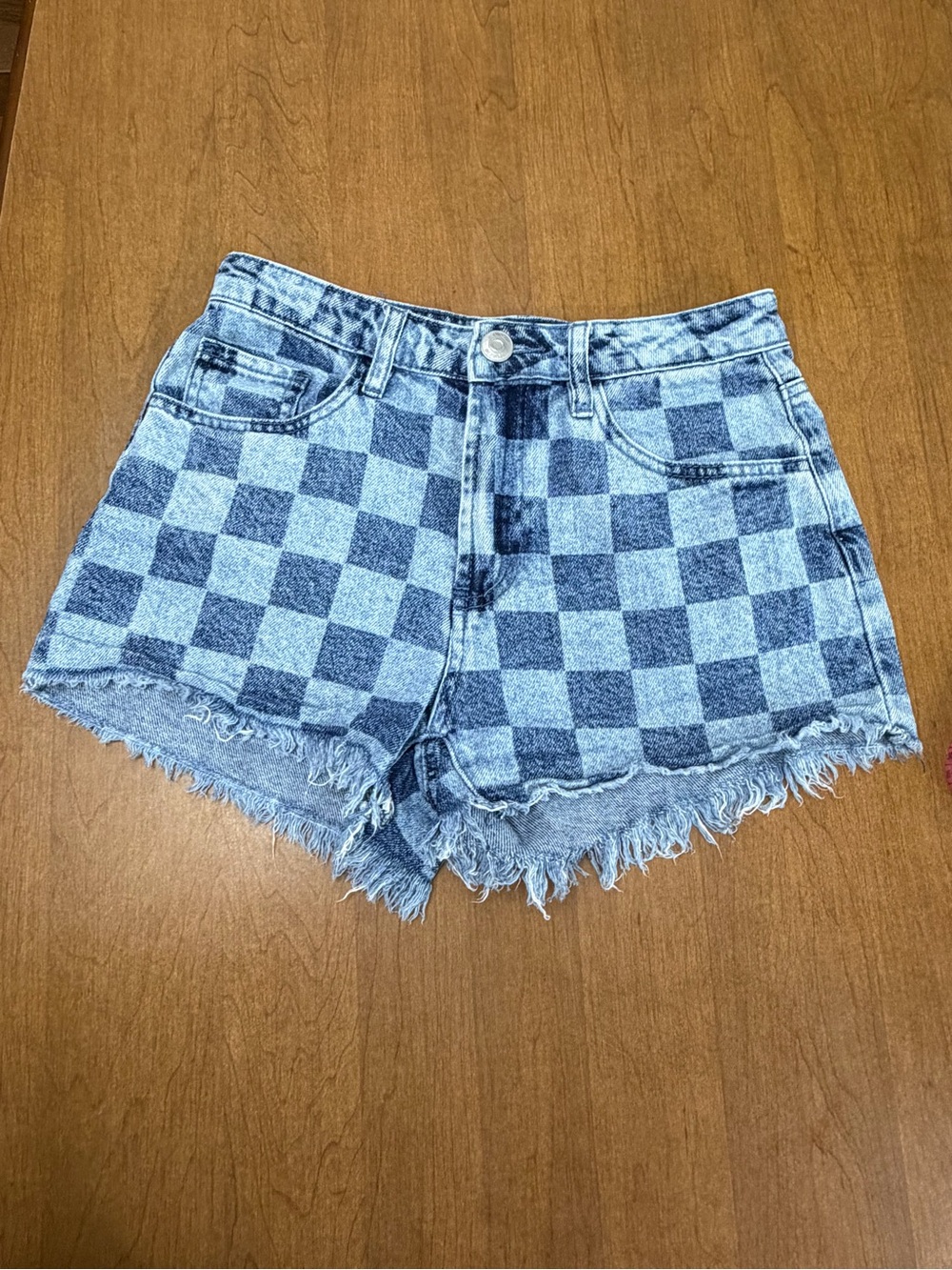 Rue21 Blue Checkerboard Denim Shorts- juniors size 1